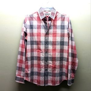 👍  Express Dress Shirt Plaid Fitted  14- 14 1/2